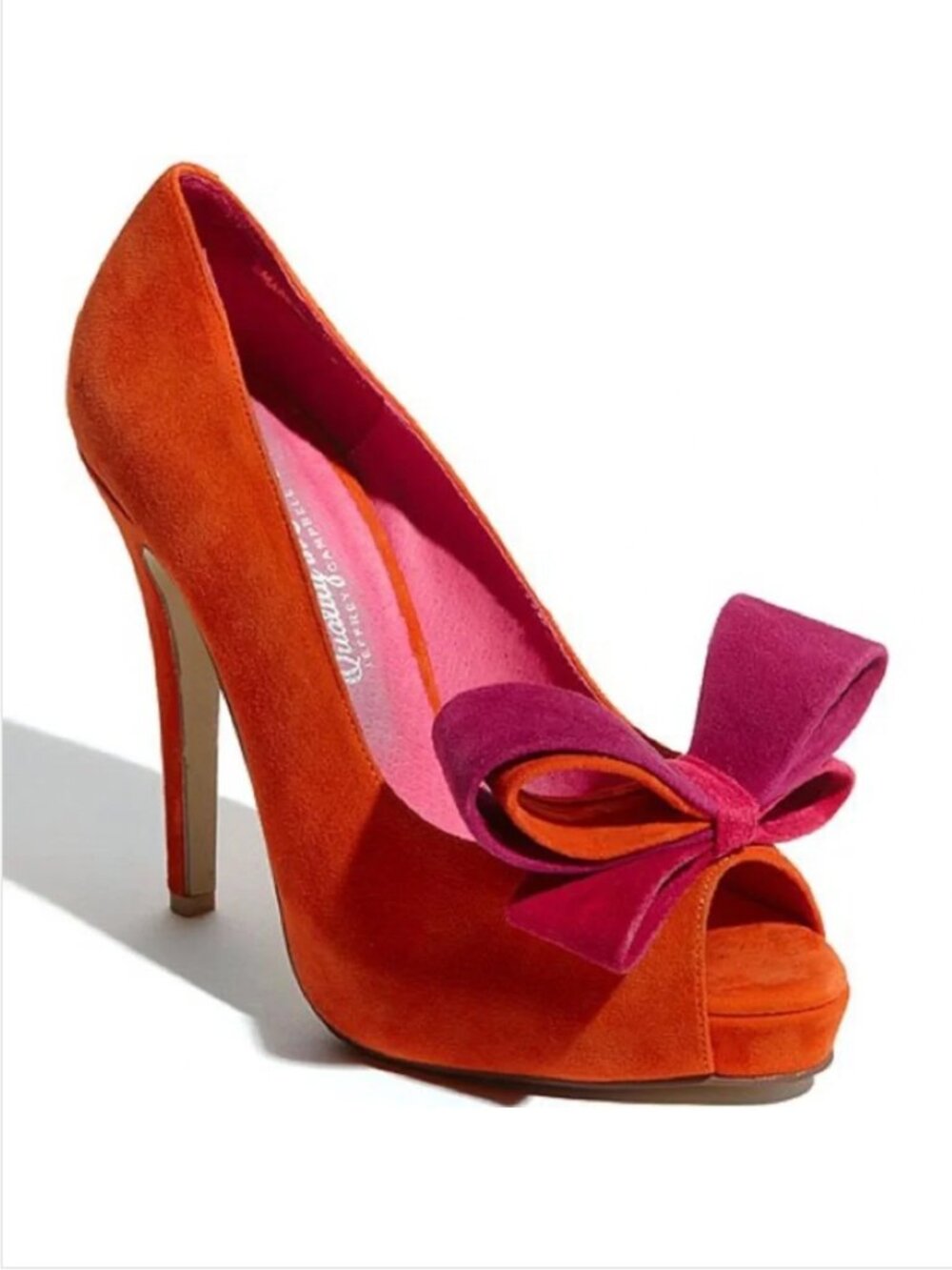 Jeffrey Campbell Garret Orange Suede Bow Peep Toe Platform Heels | Size 8 🧡💜